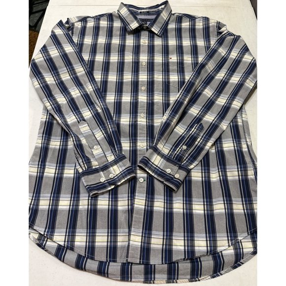 Tommy Hilfiger 80's 2 Ply Fabric Button-Down Plaid Shirt Custom Fit Men Size XL - Picture 3 of 16